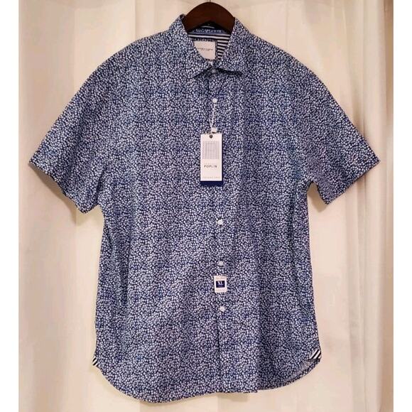 Men's XL Denim & Flowers Blue White Floral Button-down Shortsleeved Shirt Tags - Picture 1 of 15